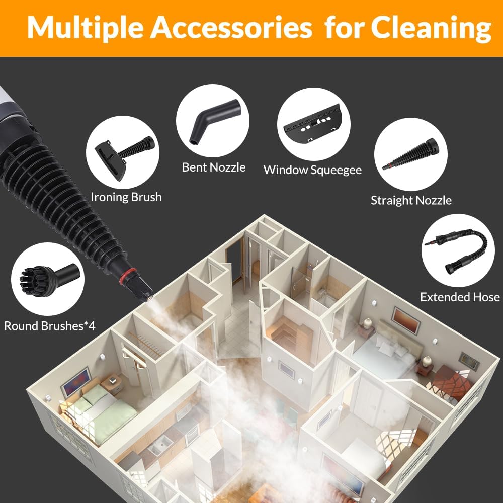 Handheld Pressurized Steam Cleaner with 12 pcs Accessories