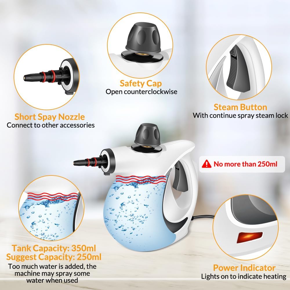 Handheld Pressurized Steam Cleaner with 12 pcs Accessories